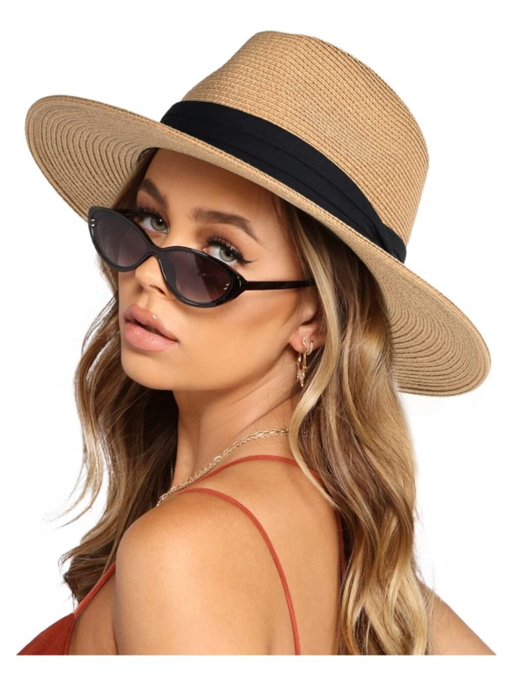 Wide Brim Straw Panama Fedora Sun Hat UV Protection Unisex Beach